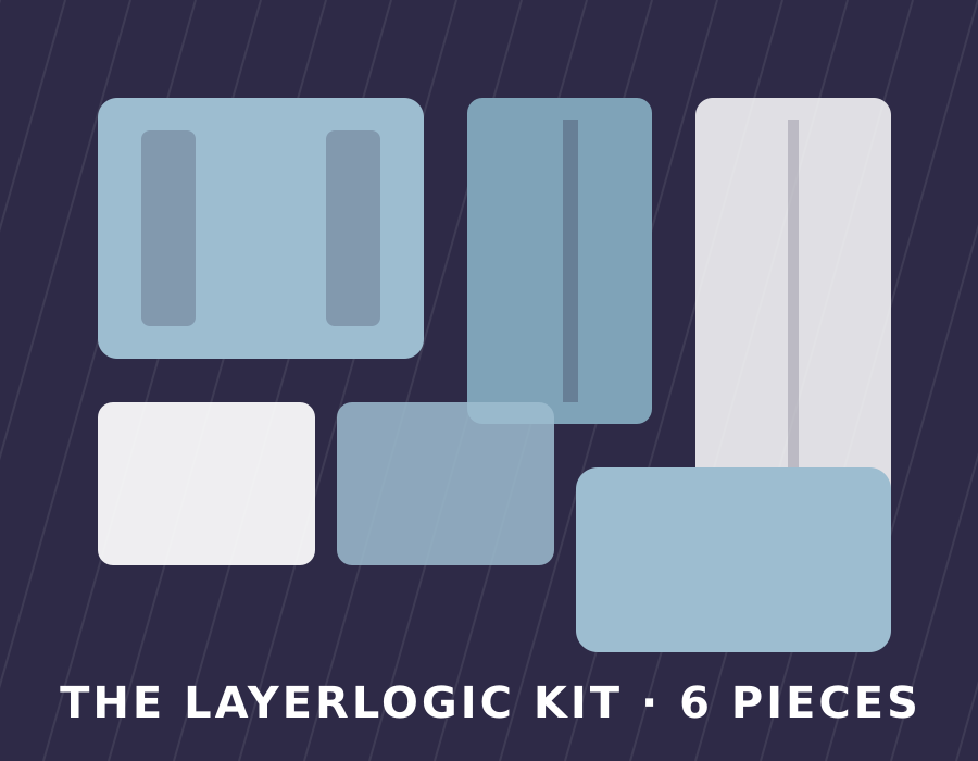 LayerLogic travel capsule kit showing six coordinated menswear pieces